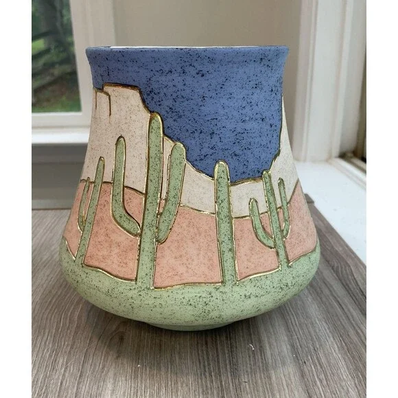 Southwestern style pottery cactus Desert gold accent large